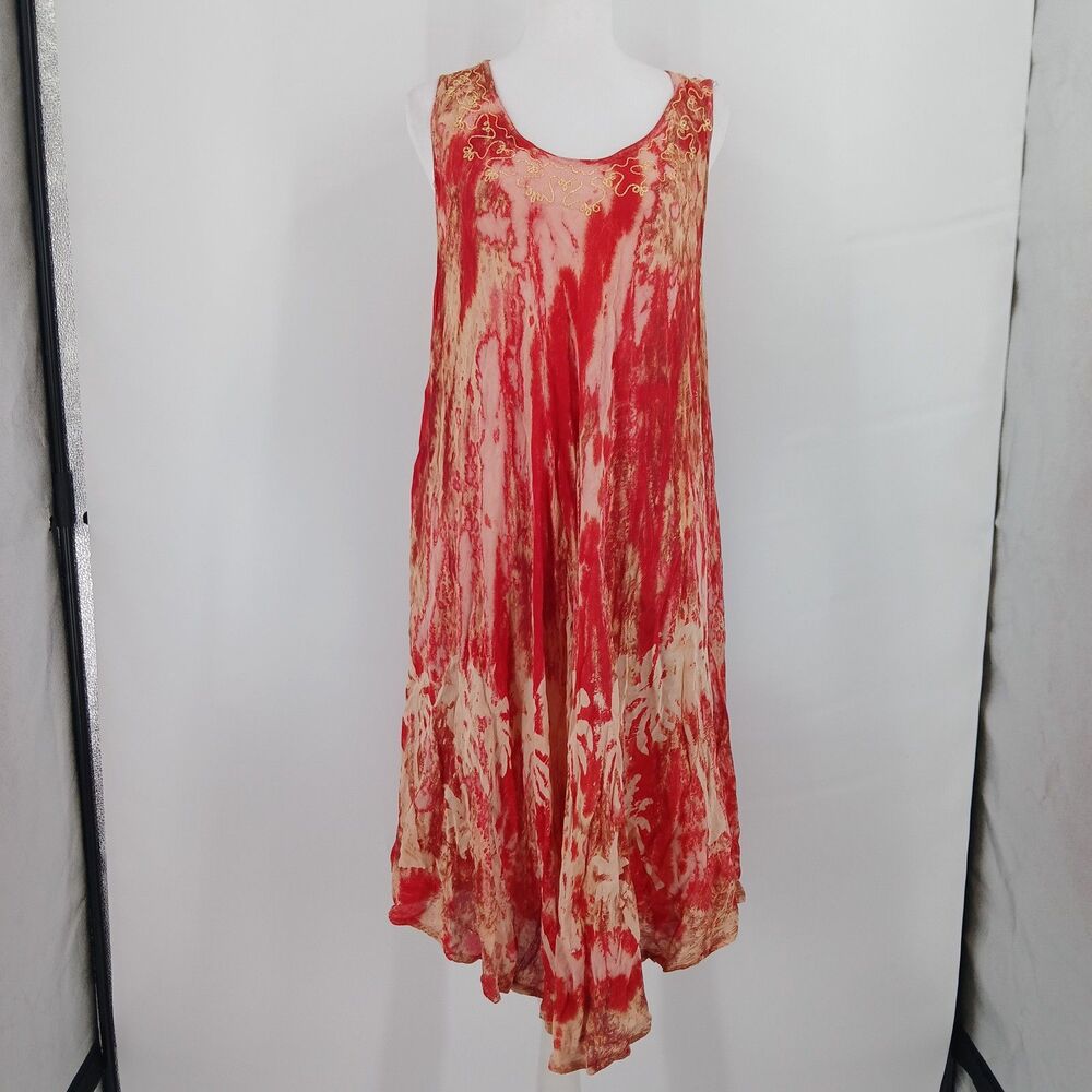 womans indian Boutique Red Tie Dye Crinkle Sundress Plus Size beach hippie boho